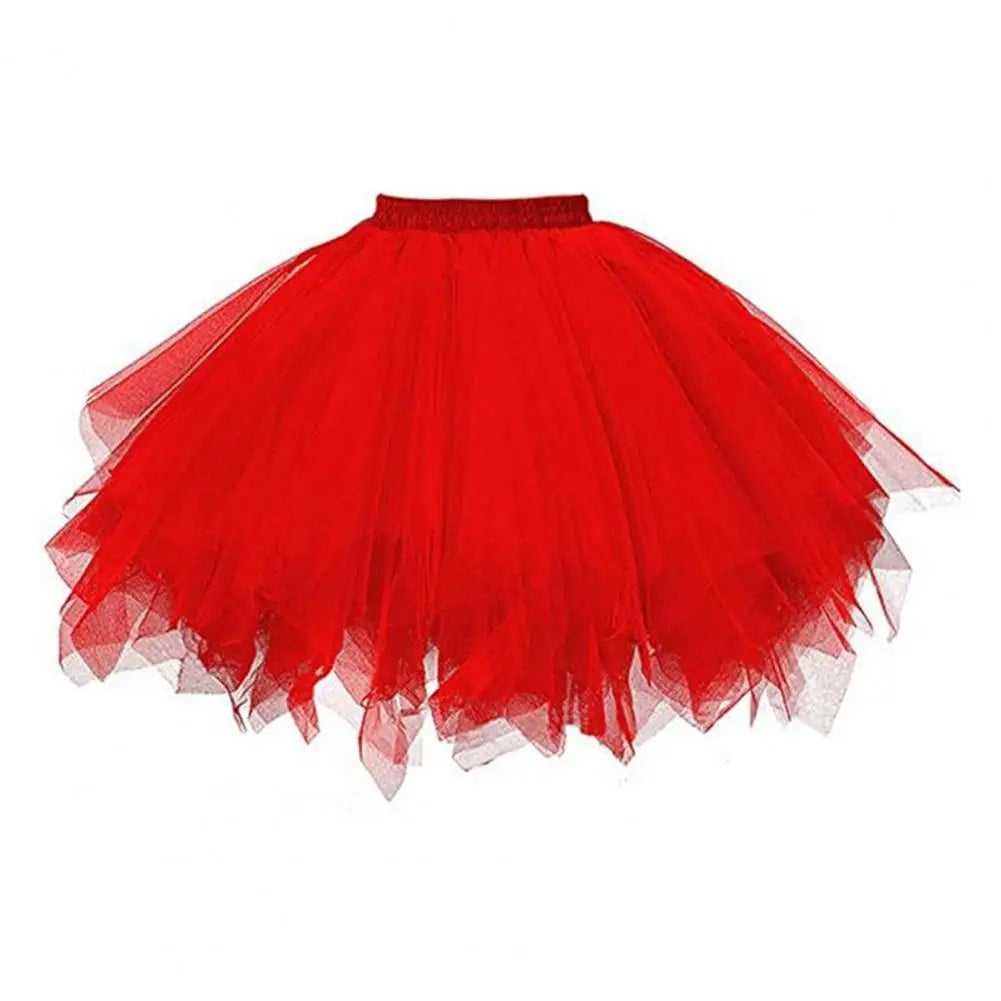 Women Skirt A-line Big Swing Multi-layered Candy Color High Elastic Waist Fluffy Gauze Dancing Performance Short Pleated Skirt