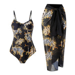 2 Pieces Retro Printed Swimsuit With Cover Up Sexy Women Swimwear 2025 V Neck Bikinis Female Biquini 3XL Bodysuit Beachwear