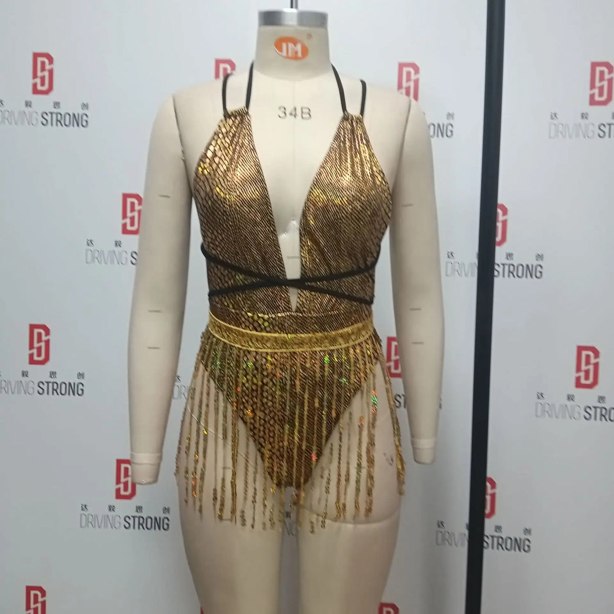 DEKA V Neck Tassel One Piece Swimsuit Women Sexy Backless Swimwear Sequins Fringe Shiny High Waist Bikini Beach Bathing Suit