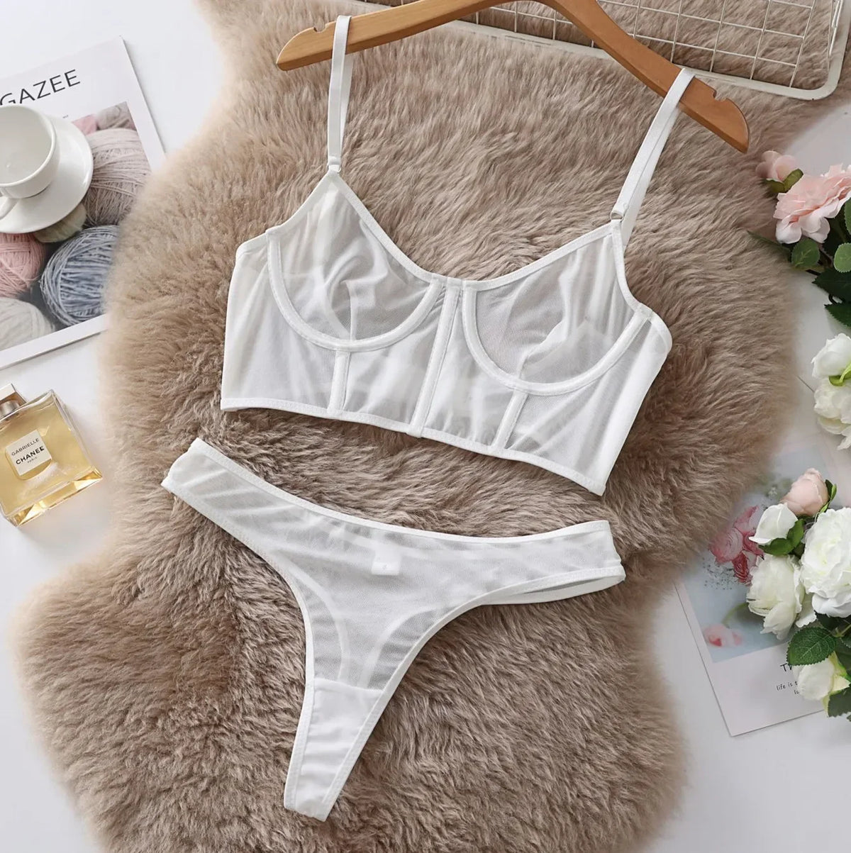 Toucheart 2 Piece Set Sexy Lingerie Set For Women Mesh Micro Perspective Beach Swimsuit Briefs Contrast Color Sexy Lingerie Set
