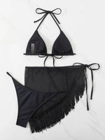 3 Pieces Triangle String Bikini 2026 Women & Tassel Beach Skirt Swimwear Female Sexy Swimsuit Beachwear Bathing Swimming Suit