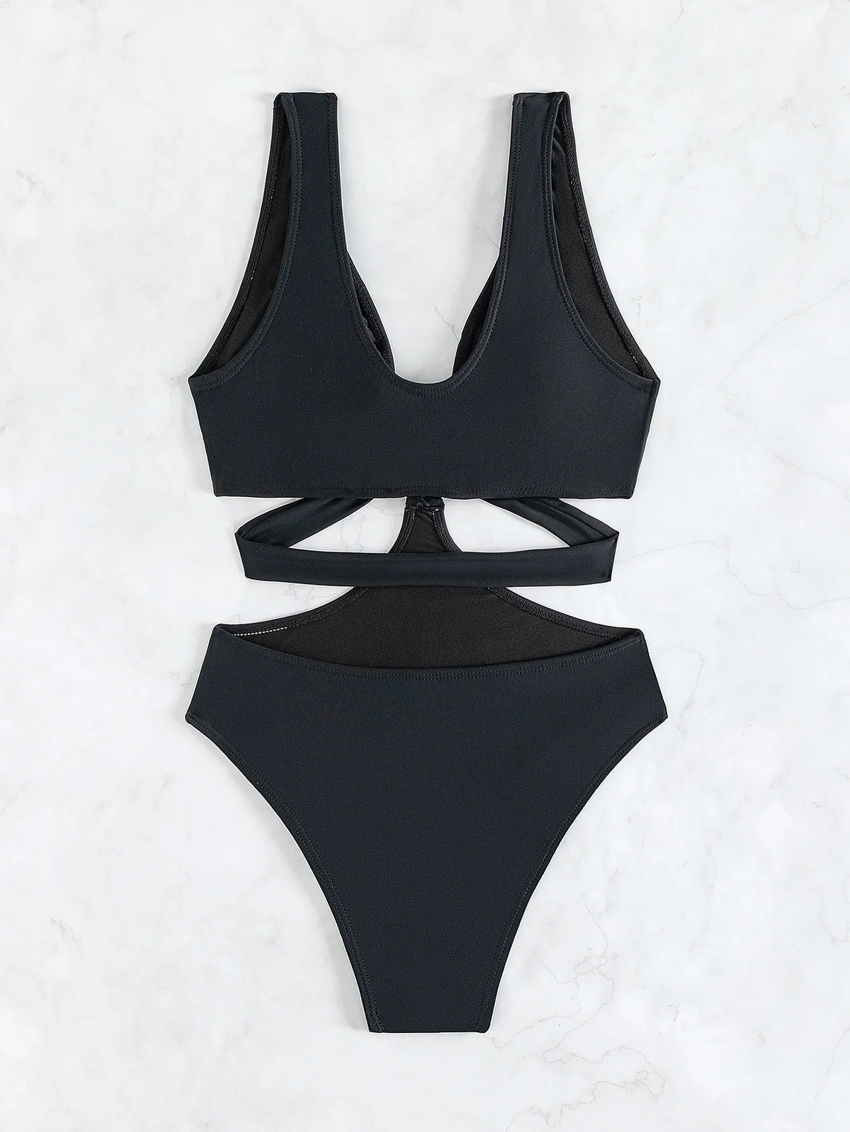 S - XL V Neck High Leg Cut One Piece Swimsuit Women Swimwear Female Bather Monokini Cross Bandage Bathing Suit Swim Beachwear