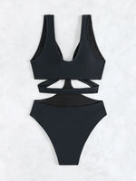 S - XL V Neck High Leg Cut One Piece Swimsuit Women Swimwear Female Bather Monokini Cross Bandage Bathing Suit Swim Beachwear