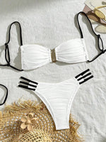 XS - L Wrinkled U Rings Bandeau Bikini Women Swimwear Female Swimsuit Two-pieces Bikini Set Bather Bathing Suit Swim Beachwear