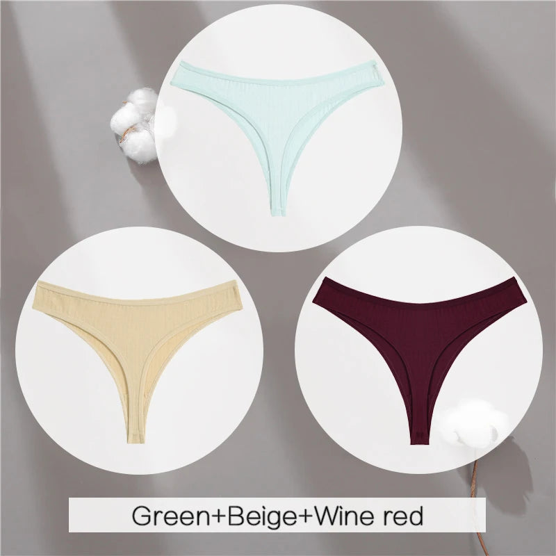 3Pcs/Set Women Cotton G-String Panties Female Low Rise Thongs Ladies Sexy Bikini 7 Solid Color Girl Soft M-XL Intimates Lingerie