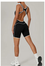 Sexy Sleeveless Backless Scrunch Yoga Jumpsuit Women Black Contrast Hollow One Piece Sports Suit Tight Fitness Sports Overalls