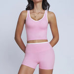 Tight Naked Yoga Shorts Suit Women Double Strap Sports Bra High Waist Flare Leggings Fitness Suit Gym Running Workout Clothes