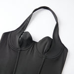 Women's Retro Corset Tops Open Back Halter Sleeveless Fishbone Slim Fit Tank Tops Summer Chic Vest