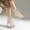 Plus Size Women Peep Toe Cutout Lace Up Ankle Boots with Side Zipper Stiletto High Heels Summer Hollow Out Short Booties