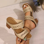 Retro Hollow Out Thick-Heeled Sandals Women Summer Lightweight High Heels Slippers Woman Plus Size Outdoor Platform Sandles 43