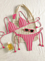Sexy Orange Striped Bikini Set 2026 Women Halter Push Up Bra Tassel Bandage Thong Swimsuit Summer Holiday Bathing Suit Swimwear