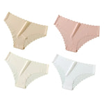 4Pcs/Set Ice Silk Mid-Rise Panties Women's Seamless Briefs Solid No Show Underwear Scalloped Edge Panties Sexy Lingerie XS-XL