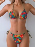 2026 Trendy String Bikini Set Triangle Top Side Tie Bottoms with Metallic PendantSolid Color Contrast Trim Women Swimwear