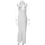 FDYOUI Elegant Chic Halter Hollow Out Bodycon Evening Dress for Women 2026 Summer Backless Sleeveless Long Wedding Party Dresses