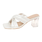 White French Cross Band Square Head Sandals Women Summer Outdoor Wear Thick Heel Beach Crystal Dress Slippers Fashionable Shoes