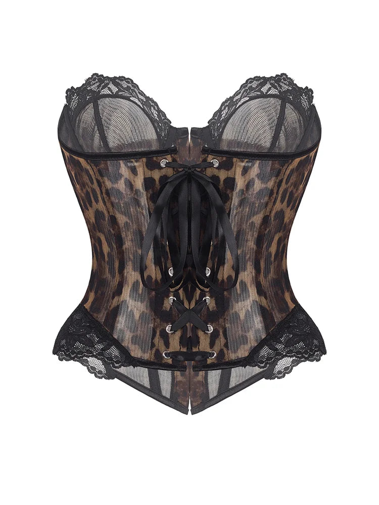 Women's Corset Light Brown Corsets Top Lace Trim Bustiers & Corsets Gothic Slimming Corset Fishbon Mesh Underwear Chest Binders