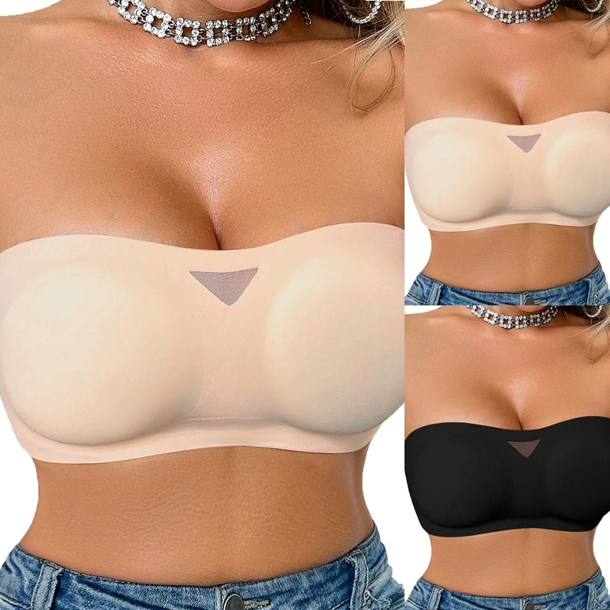 Women's Sexy Strapless Push Up Bra Padded Seamless Invisible Wireless Bandeau Bra Women Beauty Back Anti Slip Off Shoulder Bras