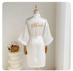 Fashion Satin Robe Female Bathrobe Sexy Lingerie Silk Kimono Bride Dressing Gown Women Sleepwear Furry 3/4 Sleeve Gown Bathrobe