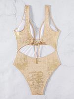 Golden Glitter Deep V Neck Female Swimwear One Piece Swimsuit Women Backless Monokini High Leg Cut Bathing Suit Swim Beachwear