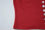 FDYOUI 2026 Women's T-shirts Turn-down Collar Single Breasted Short Sleeve Crop Tops Female Hollow Out Red Tee Shirt Streetwear