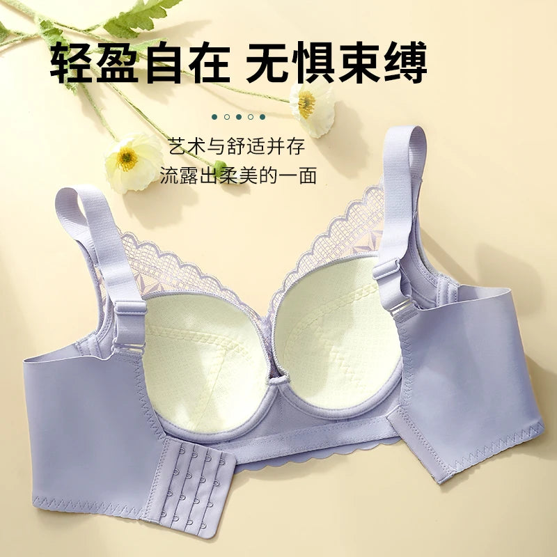 Women's Full Coverage Wire Free Bra Non-Foam Lace Bra Thin Sexy Lace Bra Plus Size 36-46CDE Push Up for Women Thin Latex Bra 46E