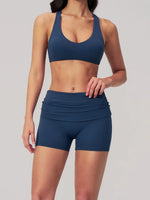 Women Two Piece Gym Yoga Sets Back Cross Sports Bra Pleate High Waist Short Fitness Suit Outdoor Running Camisole Tops Outfits