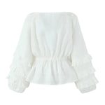 Foridol Tie Up Ruffles Lantern Sleeve White Blouse Women Spring Fashion Pelpum Top 2025 Summer O Neck Beach Casual Chic Blusa