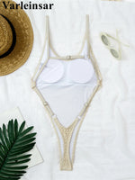 XS - L Scalloped Extreme String Mini Micro Thong One Piece Swimsuit Women Swimwear Female Padded Bather Bathing Suit Swim V7805