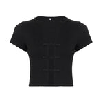 Sexy hot girl solid color short-sleeved T-shirt round neck slim basic versatile top
