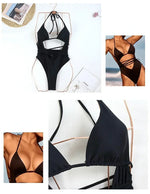 2026 New One Piece Swimsuit Swimwear Women Sexy Black Hollow Halter Straps Backless Solid Bathing Suit Beachwear Banadores Mujer
