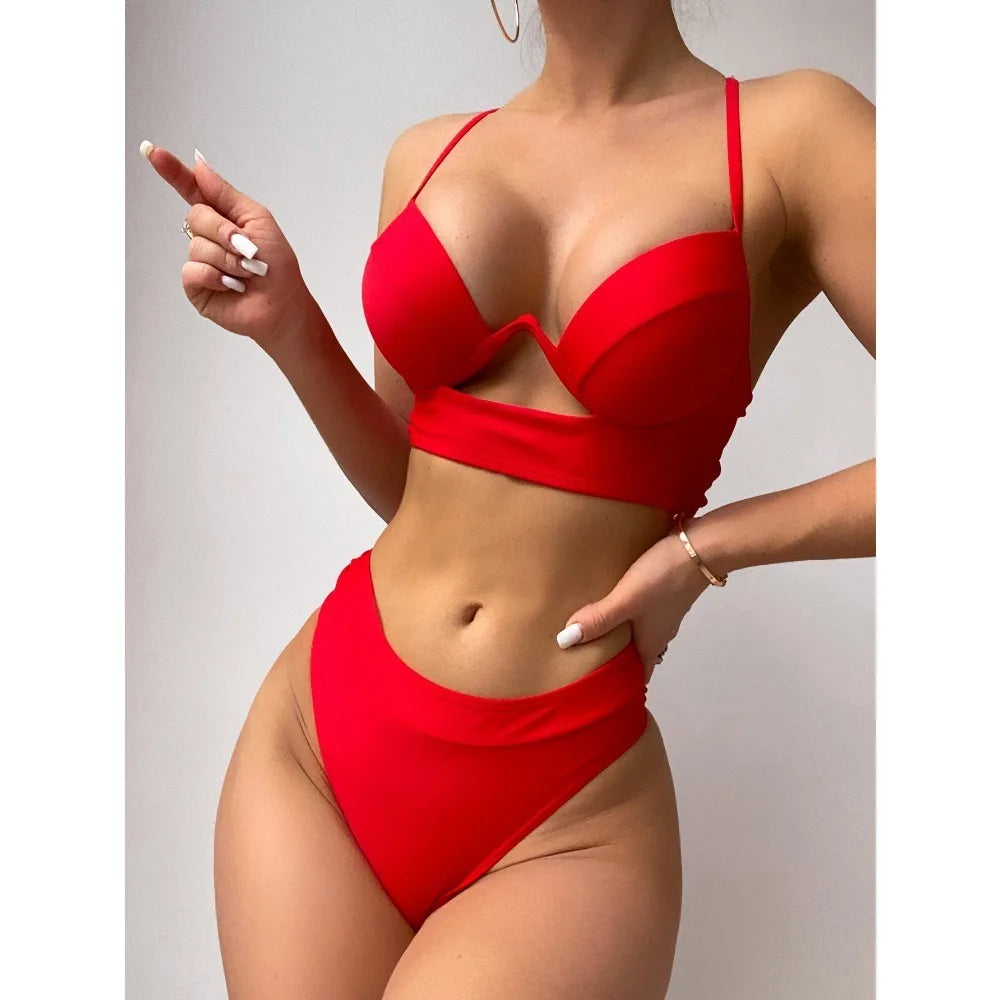 New Leopard Push Up Bikini 2026 Brazilian Biquini High Waist Thong Swimsuit Women Cut Out Bathing Suit Halter Swimwear Monokini
