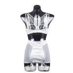 Toucheart 5-Pieces Erotic Lingerie Sexy Hip Skirt For Women Mesh Patchwork Hollow Out See-Through Lure Garters Underwear Suit