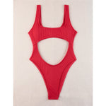Sexy Tummy Cut Out Ribbed Backless One Piece Swimsuit Women Swimwear Female High Leg Cut Padded Bather Bathing Suit Swim K5263