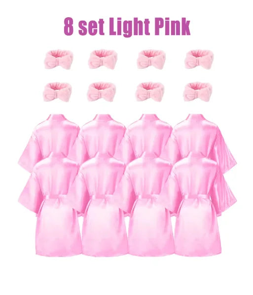 6-18Set Spa Party Robes for Girls Spa Gowns for Girls Spa Supplies Kimono Satin Robe Sleepover Pajamas Party Birthday Slumber