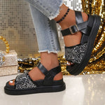 Flat Sandals for Women Plus Size Shiny Sequin Decor Platform Sandals Summer Comfort Light Casual Shoes