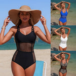 Sexy Black White One Piece Swimsuit 2026 Women Circle Strap Mesh Patchwork Slim Tummy Control Swimwear See Through Bathing Suits