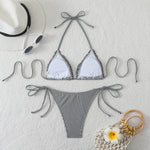 New Sexy Blue Striped String Bikinis Two Pieces Swimsuit Women Swimwear Halter Beach Wear Swim Bathing Suits Frill Bikini Set
