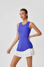 Women One-piece Tennis Dress Summer Black Contrast Pleated Anti Light Speed Dry Sports Dresses Hollowed Out Back Yoga Clothes