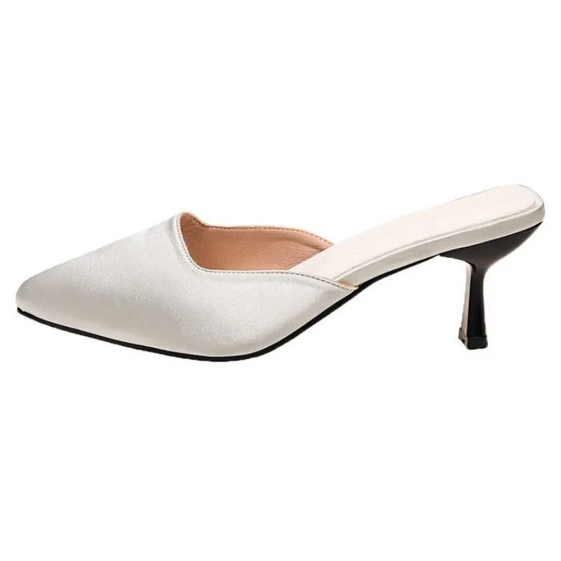 New Luxury Pointed Toe Women Mules Slipper FashionLadies ElegantSandal Square Low Heel Slip on Slides Shoes