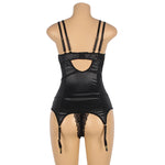 Plus Size 5XL Faux Leather Leotard Shiny Zipper Front Bodycon MiniLingerie Dress Sexy Costume Shiny Cocktail Party Dress