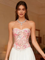 Women’s Tie-Dye Lace Boned Bustier, Sexy Strapless Corset Top, Hollow-out Breathable Slimming Shapewear