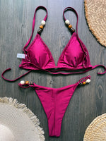 Sexy Pearls Strap Hole Out Micro Bikini Women Brown Knitted Push Up Bra Thong Swimsuit Summer Bathing Suit Holiday Swimwear 2026