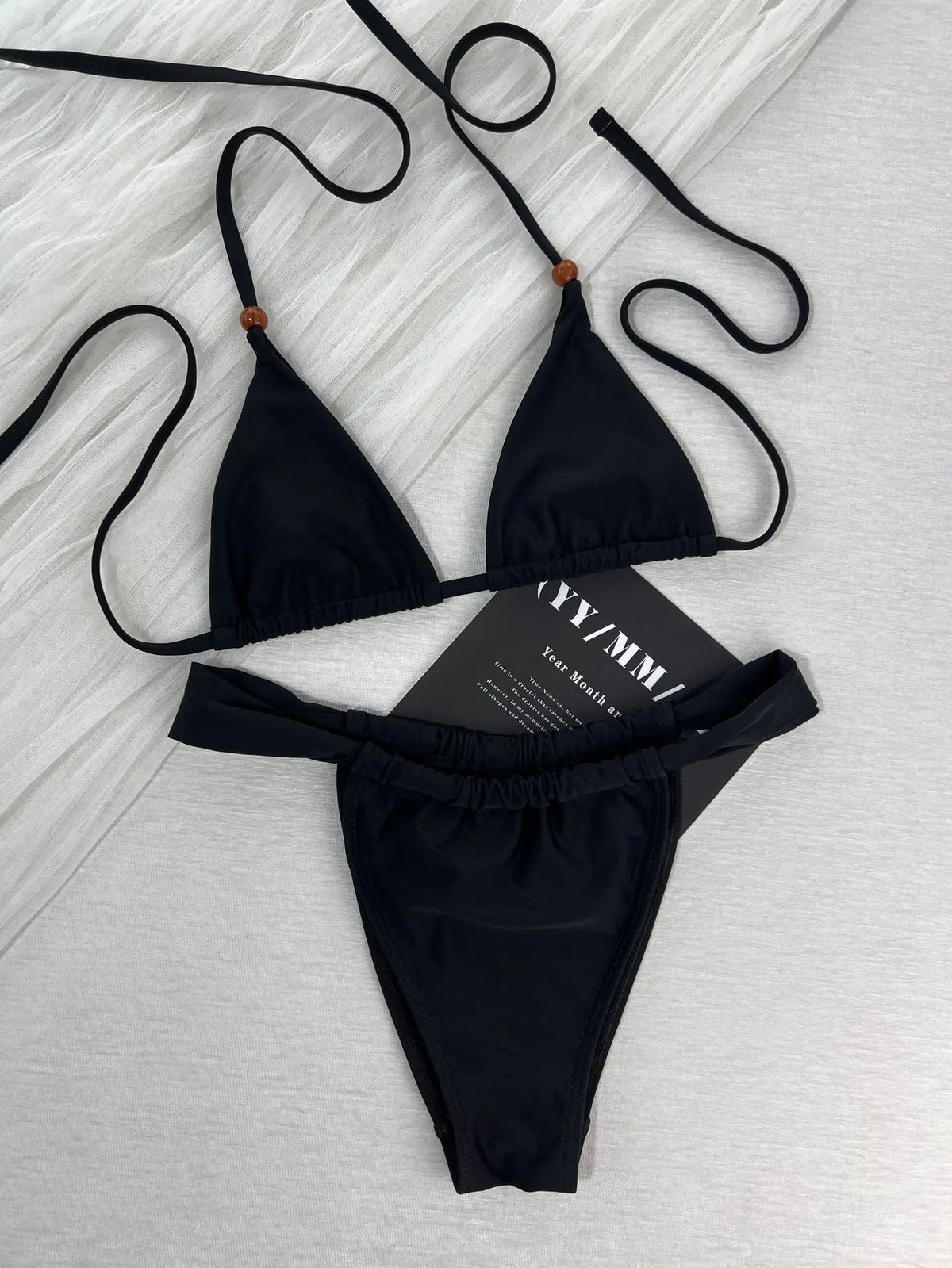 Sexy Pearls Thong Bikini Set 2026 Women Black Halter Push Up Bra Micro Swimsuit Beach Bathing Suit Vacation Swimwear Biquini