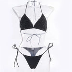 Halter Luxury Pearl Bikini Mini Micro Bikinis Female Swimsuit Women Swimwear Two-pieces Bikini Set Bather Bathing Suit Swim Lady