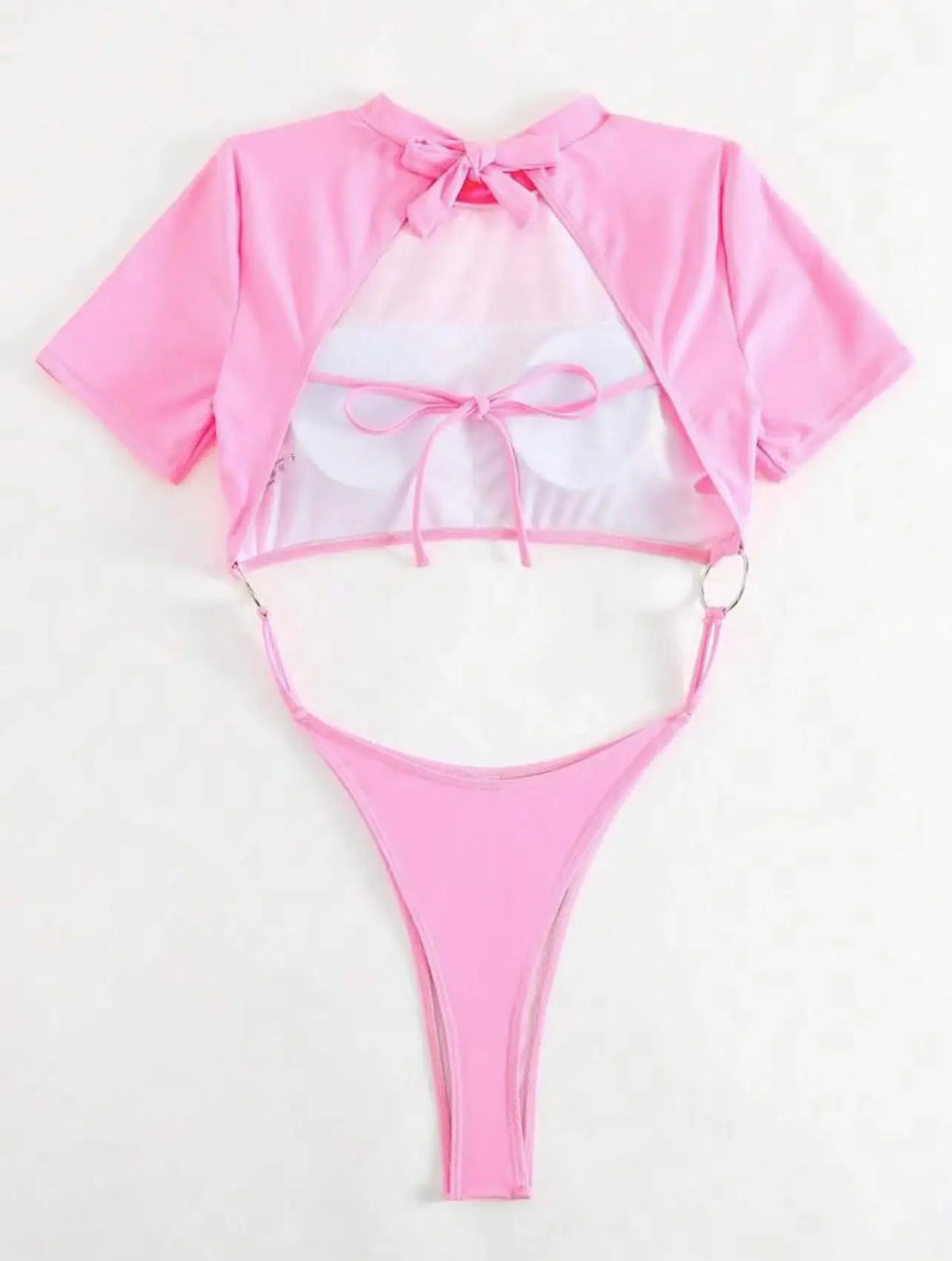 XS - L Mini Micro Thong Short Sleeve One Piece Swimsuit Women Female Swimwear Cut Cut Monokini High Cut Bathing Suit Swim Lady