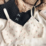 French Sweet Cute Print of flowers Underwear Women Sexy Ultra Thin Seamless Bra Summer Ice Silk Comfort Lingerie Wire Free Bras