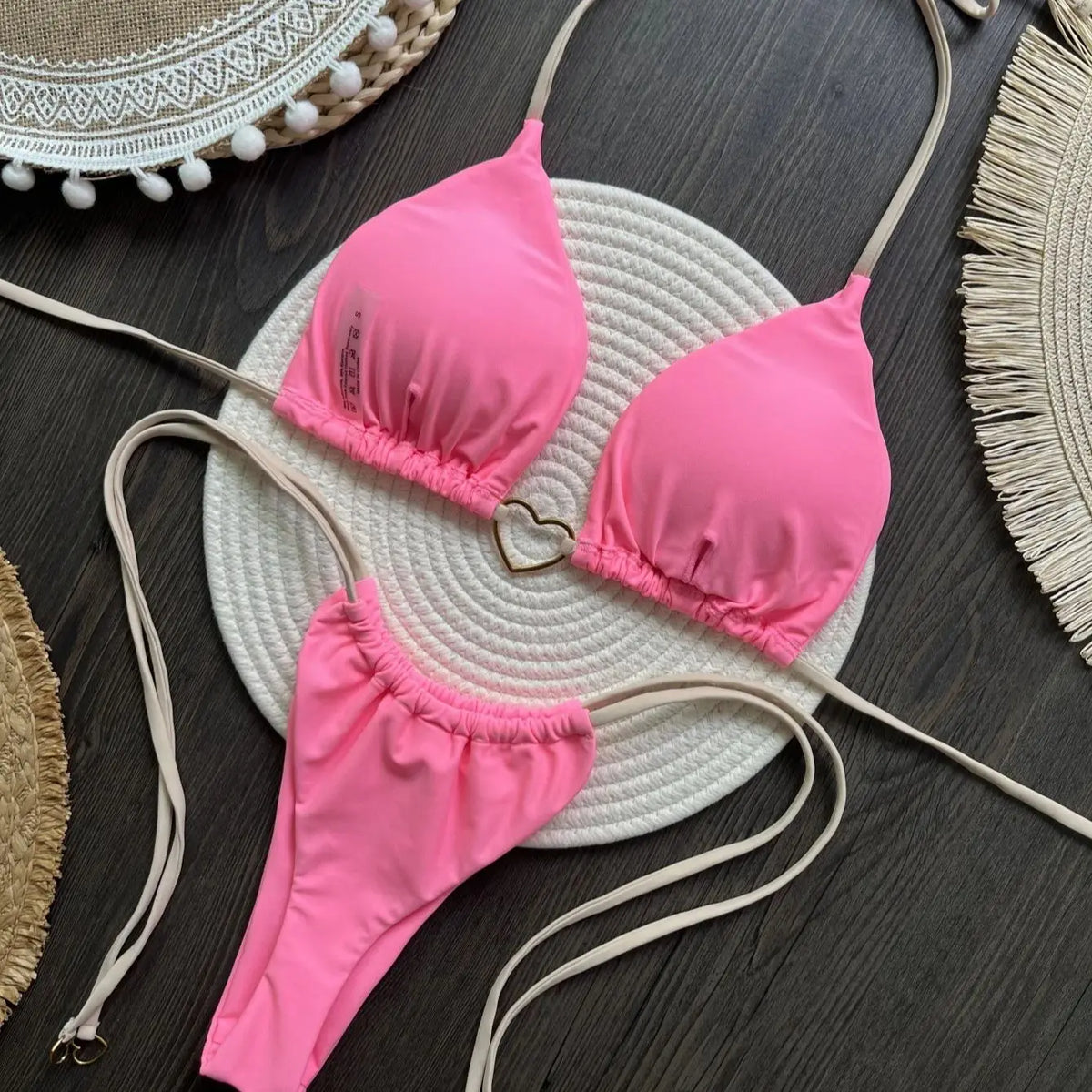 DEKA Metal Micro Bikini Set Lace-up High Waisted Bandage Thong Swimsuit Female Swimwear Women Solid Strappy Beachwear Bathing
