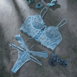 Bra Brief Sets Female Transparent Sexy Romantic Lingerie Black Lace Underwear Flowers Sensual See Through Erotic Sets