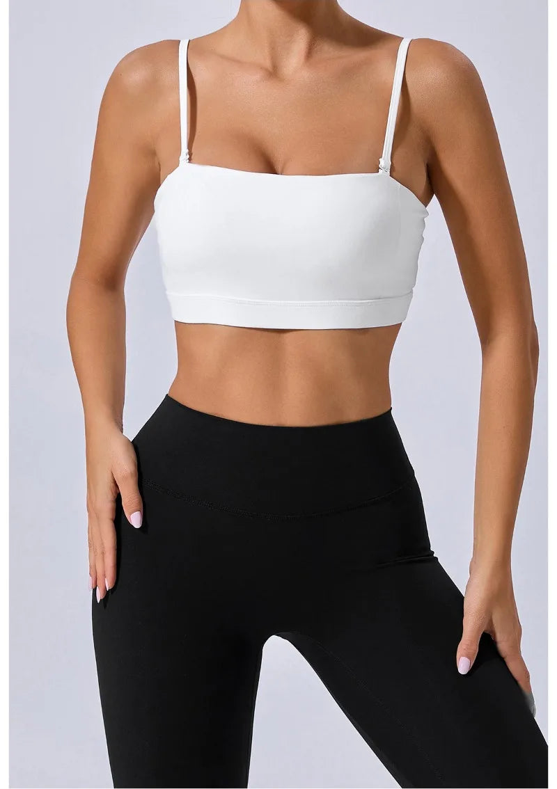 Women Yoga Bra Removable Shoulder Strap Anti-Slip Bra Wrap Chest Dual-Use Sports Yoga Wear Outside Running Fitness Top