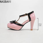 Women's Ankle T Strap 10.5cm High Heels Sandals High Heel Pumps Women Platform with Bow Party Wedding Shoes Chaussures De Femme